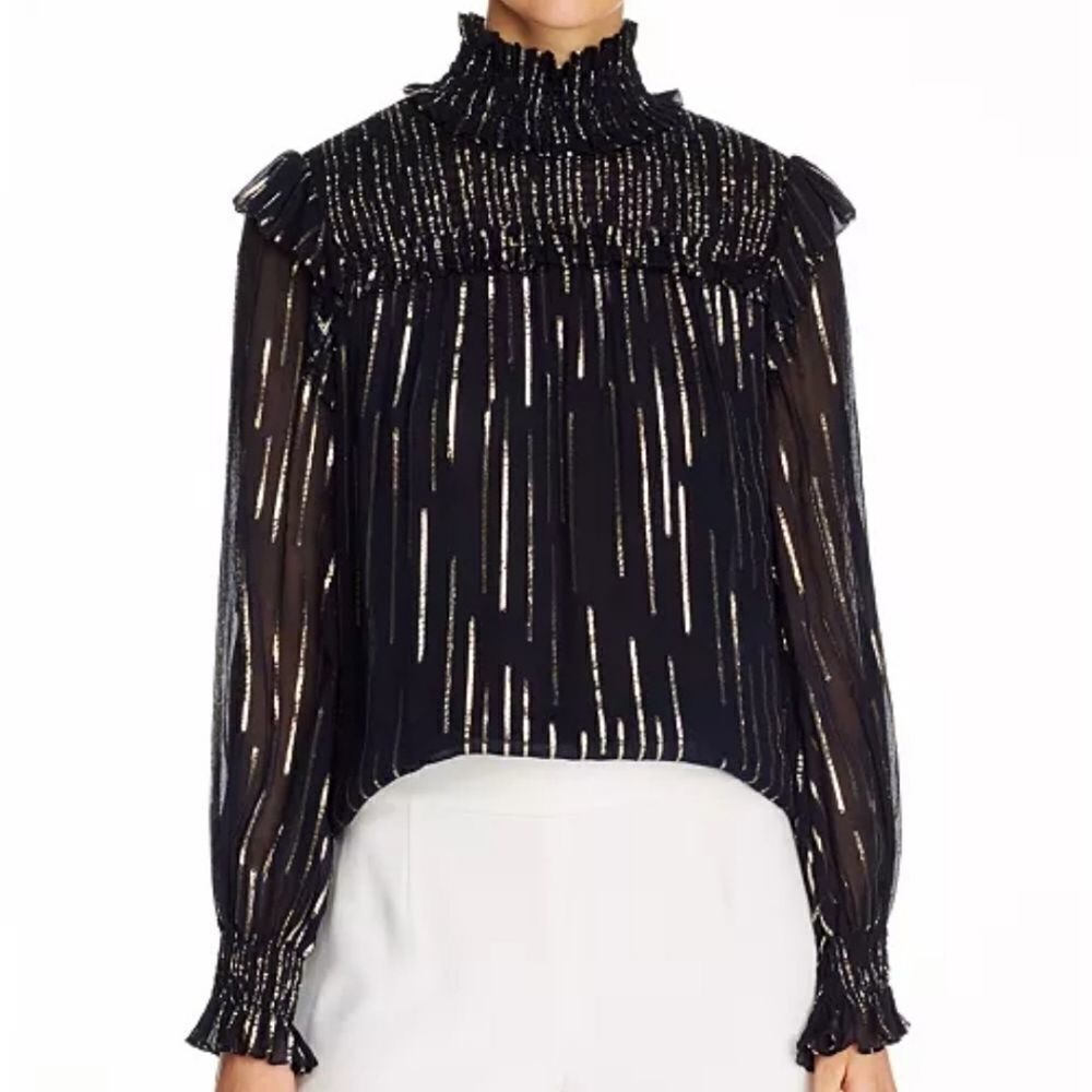 Elie Tahari Zariah Metallic Mock-Neck Top